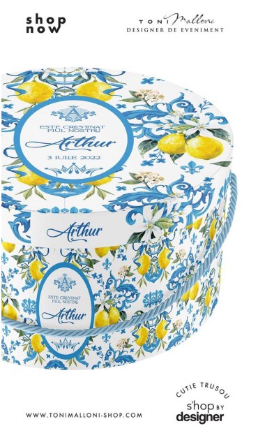 Cutie trusou baiat albastra cu lamai si flori albe Amalfi Capri Sorrento Italian Boy 3
